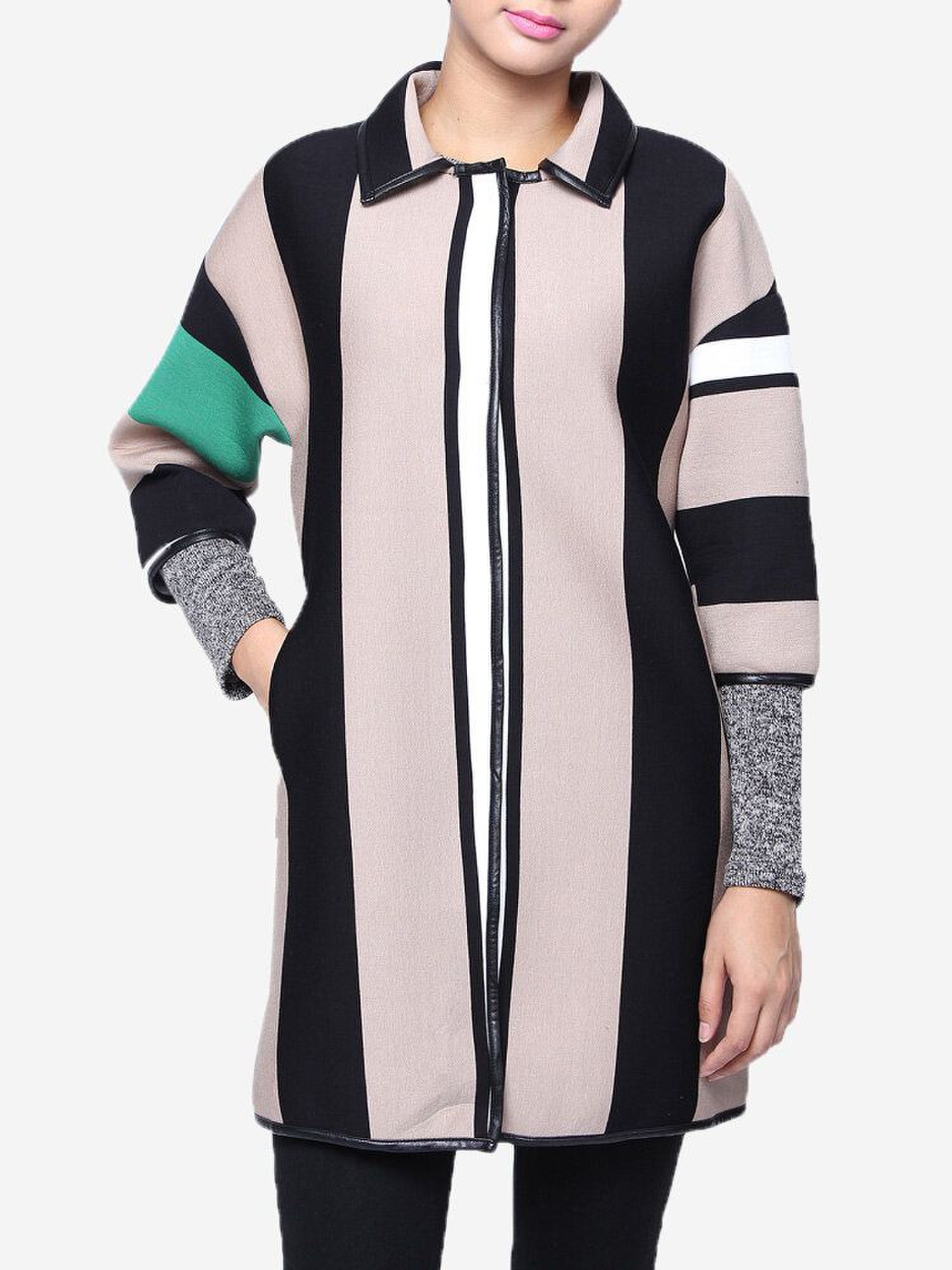 Casual Lapel Vertical Stripe Patchwork Cardigan Coat