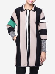 Casual Lapel Vertical Stripe Patchwork Cardigan Coat