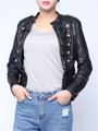 Fashion PU Leather Metal Double Breasted Zipper Jacket Coat