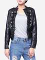 Fashion PU Leather Metal Double Breasted Zipper Jacket Coat