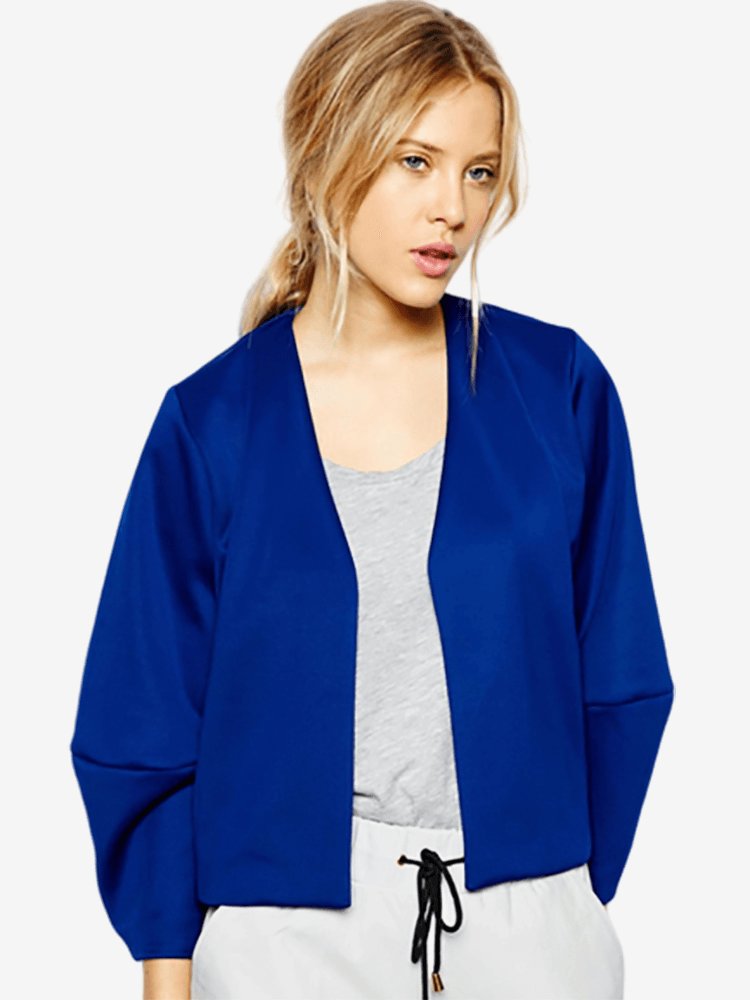 Loose Solid Color Lantern Sleeve Elastic Short Women Coat