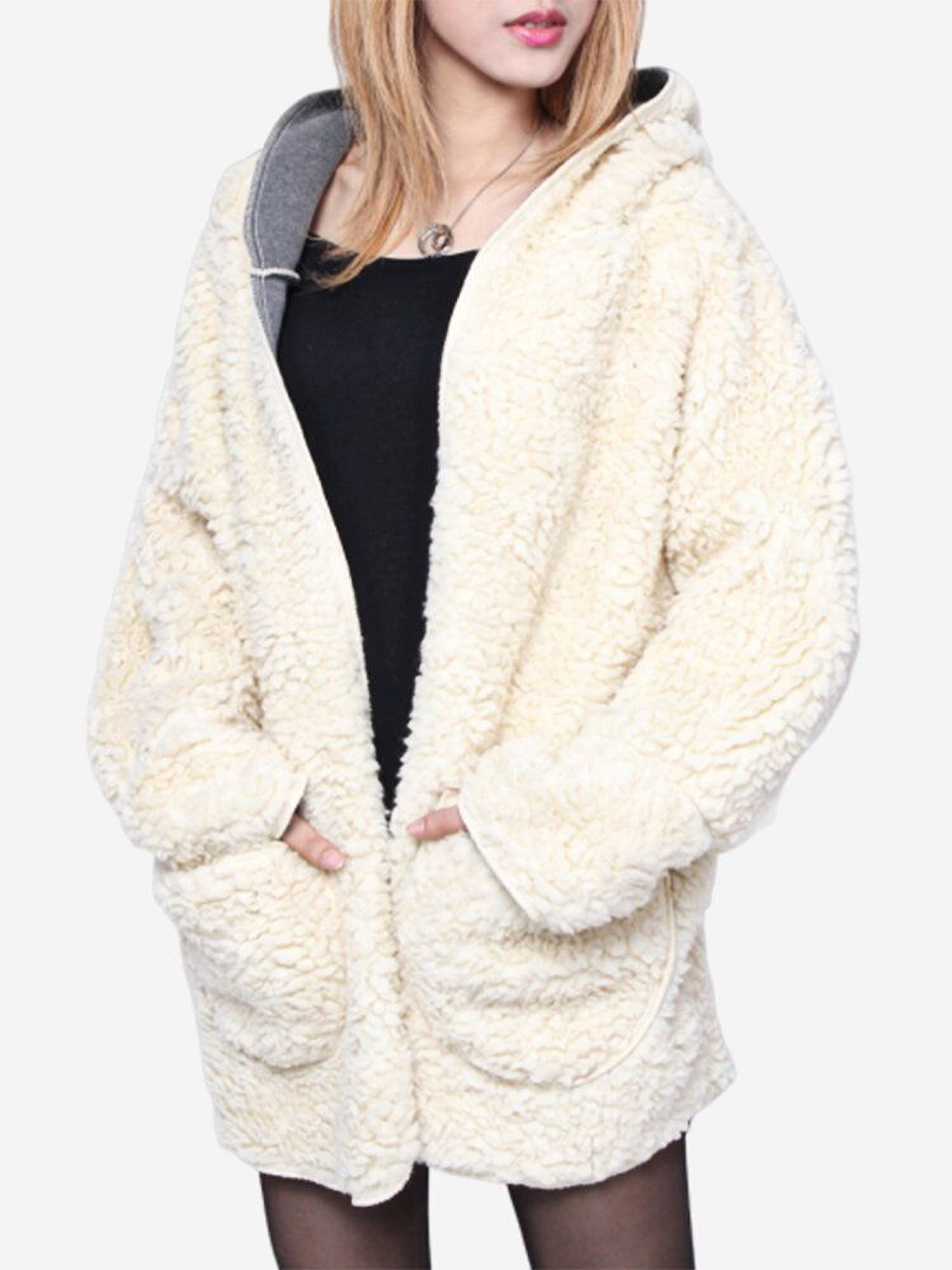 Plus Size Winter Thicken Outerwear Wool Hooded Coat