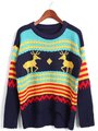 Stripe Deer Pattern Long Sleeve Loose Leisure Knitted Sweater