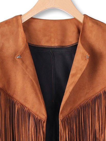 Women Long Sleeve Irregular Tassel Short Jacket Coat