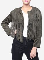 Women Long Sleeve Tassel Suede Leather Irregular Short Coat