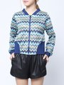 Women Long Sleeve Wave Stripe Baseball Short Coat Jacket